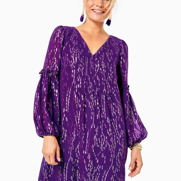 Lilly Pulitzer Cleme silk dress in purple berry fish clip chiffon - Picture 3 of 6